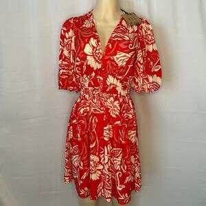 Boho Abel the Label Red white Floral Puff Sleeve Dress Size Med NWT Valentines